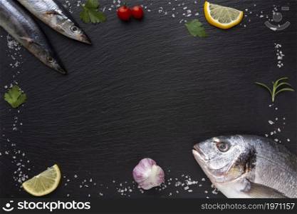frame with fresh fish condiments. High resolution photo. frame with fresh fish condiments. High quality photo