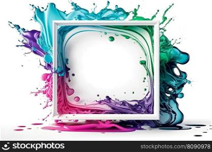 Frame with rainbow paint splash. Neural network AI generated art. Frame with rainbow paint splash. Neural network AI generated