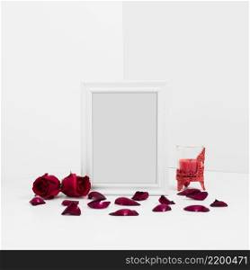 frame with red roses table