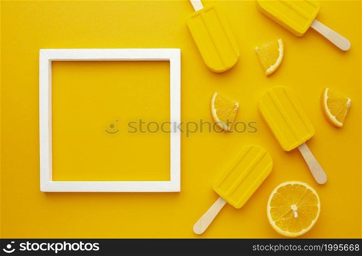 frame with yellow flavoured ice cream