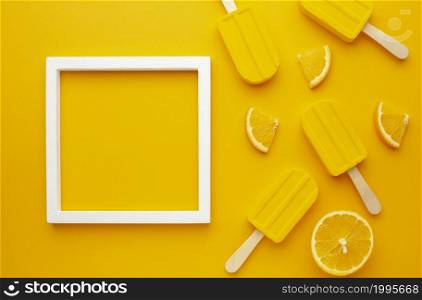 frame with yellow flavoured ice cream