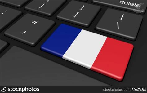 France digitalization and use of digital technologies concept with the French flag on a computer key.