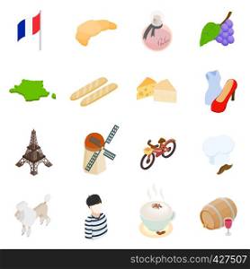France isometric 3d icons set isolated on white background. France isometric 3d icons