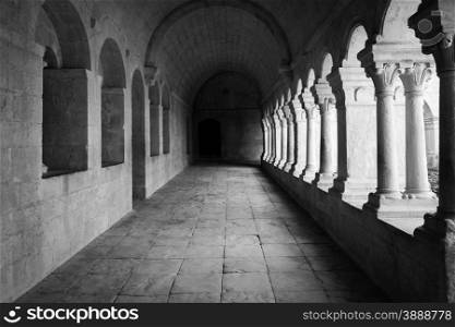 France, Provence. Senanque Abbey corridor detail. More than 800 years of history in this picture.