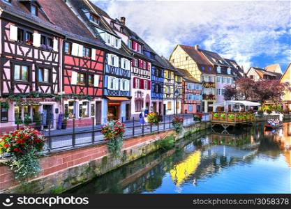 France travel. Most beautiful and colourful towns. Colmar in Alsace region. September 2016. Colmar town - popular tourist attraction in Alsace, France