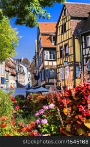 France travel. Most beautiful and colourful towns. Colmar in Alsace region with charming canals.. Travel and landmarks of France. Alsace region, Colmar