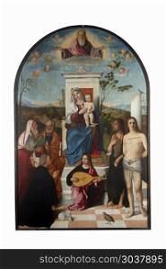 Francesco Bissolo: Madonna with Child, Saints and Donor, exhibited at the Great Masters Renaissance in Croatia in Zagreb