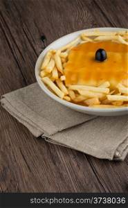 Francesinha on plate, typical food from Porto, Portugal