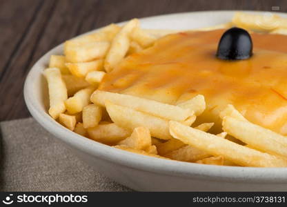 Francesinha on plate, typical food from Porto, Portugal