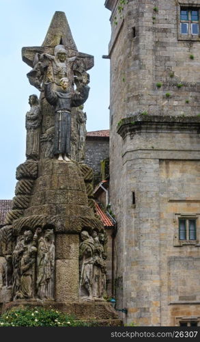Francis of Assisi sculpture beside Church of San Francisco in Santiago de Compostela (Spain)