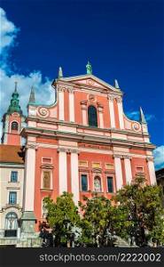 Franciscan Church in Ljubljana, Slovenia in a summer day