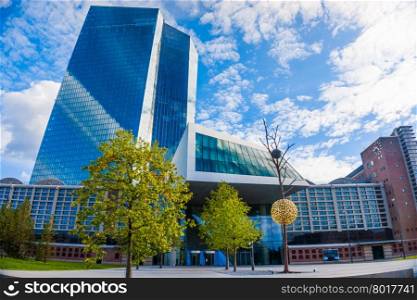 FRANKFURT AM MAIN, GERMANY - SEPTEMBER 19, 2015: New modern building of the European Central Bank, ECB in Frankfurt