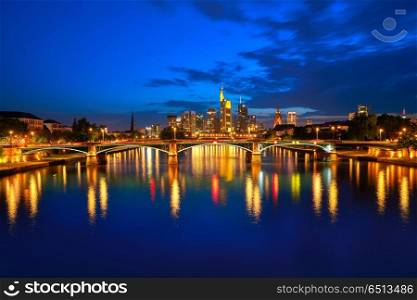 Frankfurt skyline at sunset in Germany. Frankfurt skyline at sunset in Germany with Meno river
