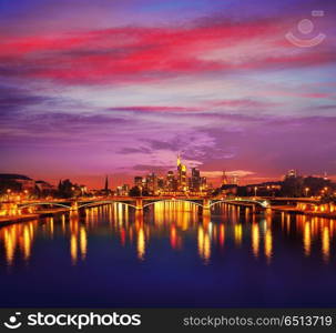 Frankfurt skyline at sunset in Germany. Frankfurt skyline at sunset in Germany with Meno river