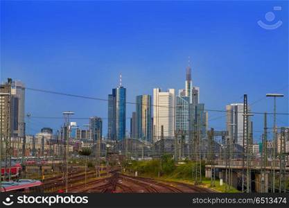 Frankfurt skyline from railway station Germany. Frankfurt skyline from railway station in Germany
