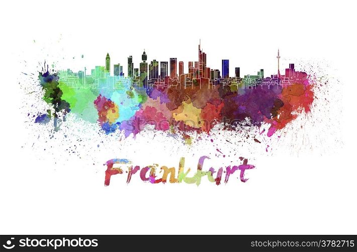 Frankfurt skyline in watercolor splatters with clipping path. Frankfurt skyline in watercolor