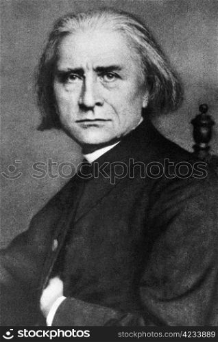 "Franz Liszt (1811-1886) on engraving from 1908. Hungarian composer, pianist, conductor and teacher. Engraved by unknown artist and published in "The world&rsquo;s best music, famous compositions for the piano. Volume 2", by The University Society, New York,1908."