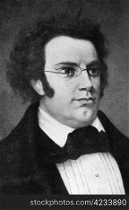 "Franz Schubert (1797-1828) on engraving from 1908. Austrian composer. Engraved by unknown artist and published in "The world&rsquo;s best music, famous songs. Volume 6", by The University Society, New York,1908."