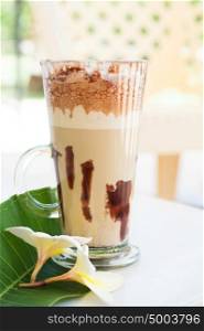 frappe coffee with plumeria