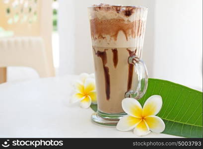 Frappe Iced Coffee Drink with plumeria
