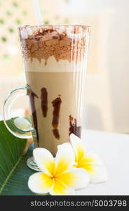 Frappe Iced Coffee Drink with plumeria