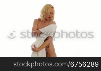 Frau trocknet sich ab - Woman toweling herself.