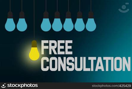 Free consultation word with lighting bulb, 3d rendering
