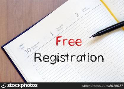 Free registration text concept write on notebook