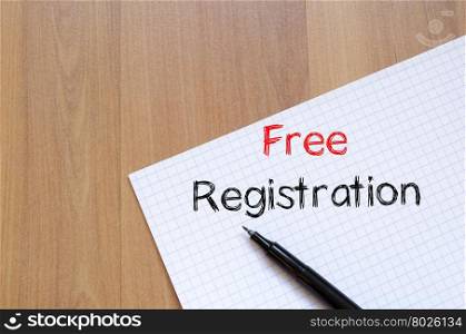 Free registration text concept write on notebook