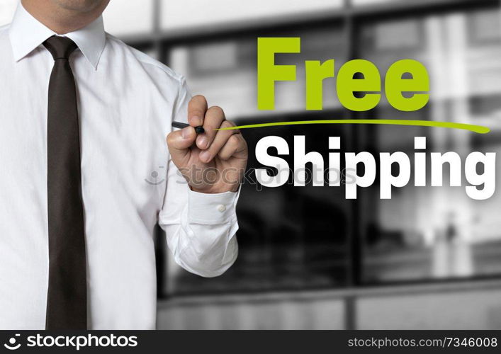 Free shipping will be written by businessman background concept.. Free shipping will be written by businessman background concept
