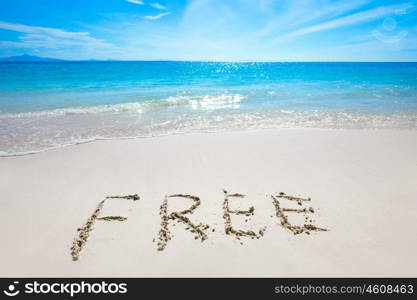 Free text on sandy beach. Free text on white sandy beach and sea