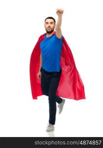 freedom, power, motion and people concept - man in red superhero cape