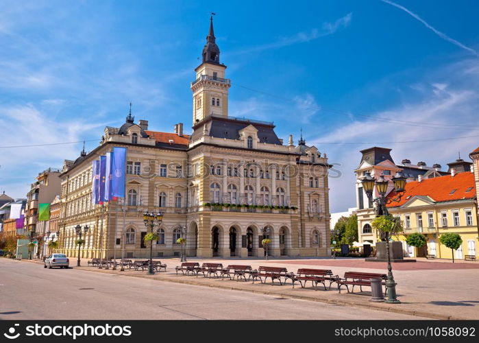 Freedom square in Novi Sad arches and architecture view, Vojvodina region of Serbia