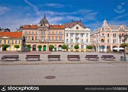 Freedom square in Novi Sad arches and architecture view, Vojvodina region of Serbia