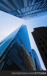 Freedom Tower Manhattan and skyscrapers low angle view New York USA