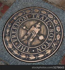 Freedom Trail plaque in Boston, Massachusetts, USA