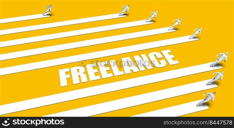 Freelance Concept with Business People Running on Yellow. Freelance Concept