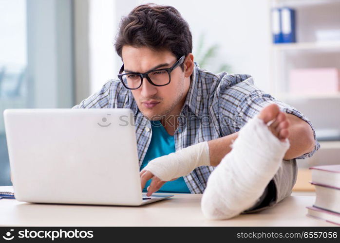 Freelancer with foot injury working from home