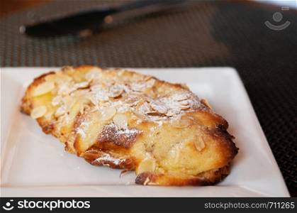 French baked pastry beautiful warm sweet almond croissant on white plate