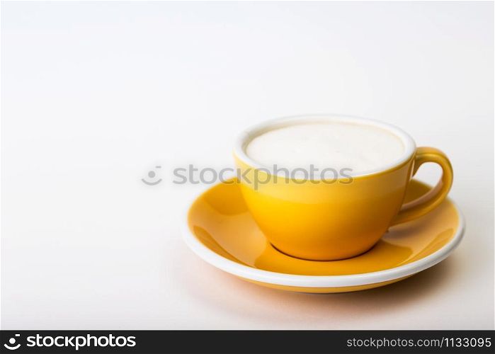 french breakfast. beautiful coffee yellow cup cappuccino on white background