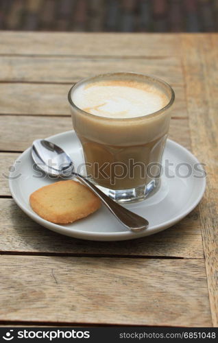 French Cappuccino, coffee with warm frothed milk, served in a glass