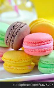 French colorful macarons on plate