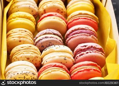 French delicious dessert macaroons in box