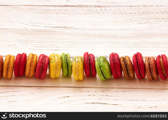 French delicious dessert macaroons on table