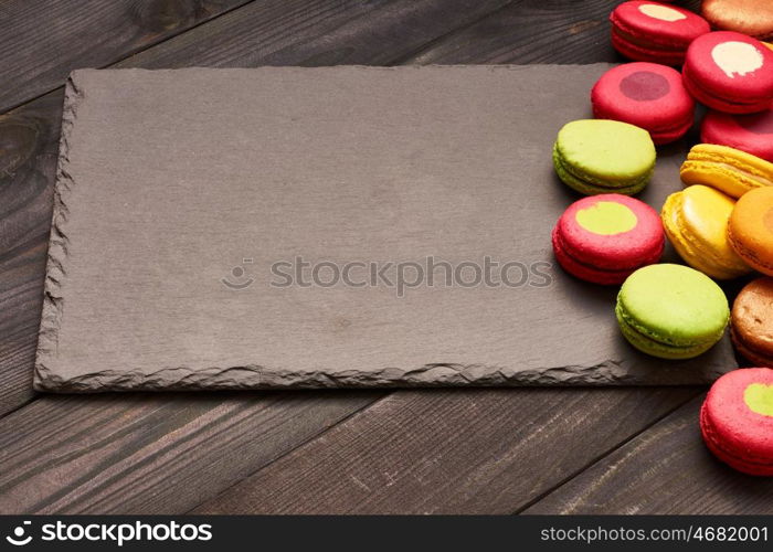 French delicious dessert macaroons on table