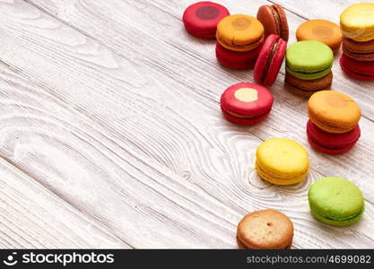 French delicious dessert macaroons on table