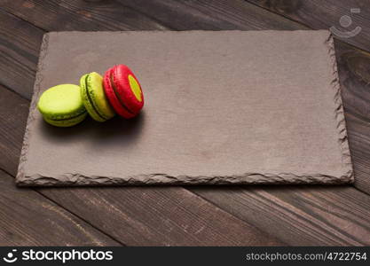 French delicious dessert macaroons on table