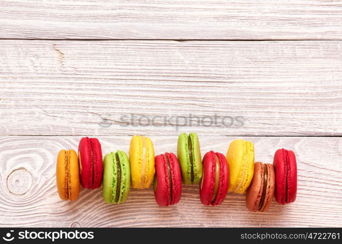 French delicious dessert macaroons on table