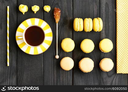 French delicious dessert macaroons on table