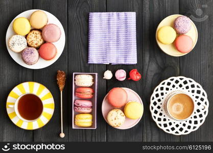 French delicious dessert macaroons on table